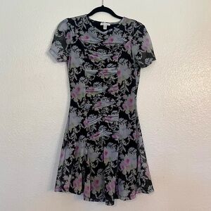 Topshop Floral Mesh Mini Dress